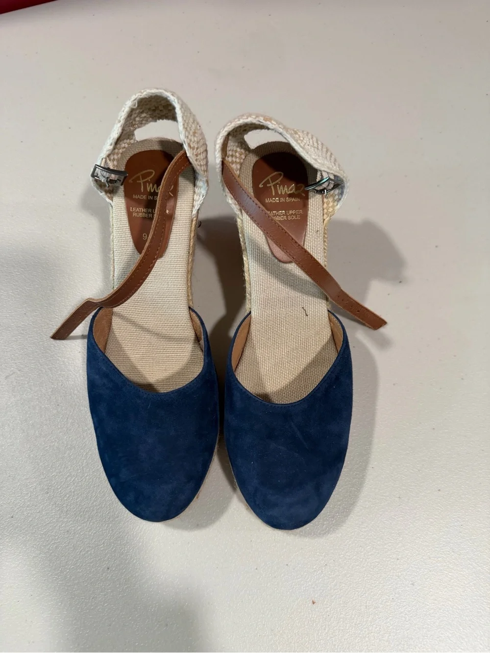 Blue Suede Espadrille Wedge with Ankle Strap